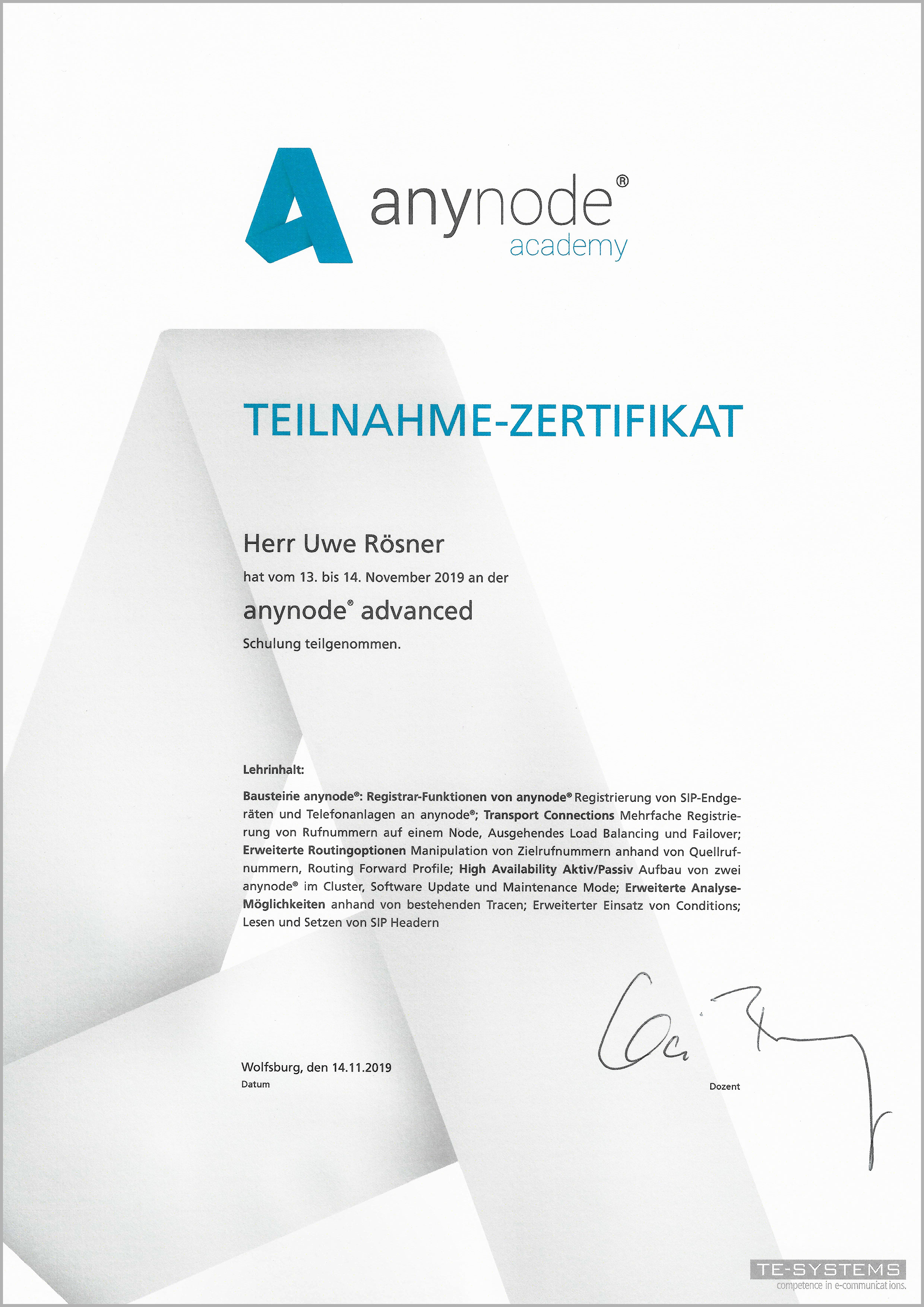 Anynode Zertifikat