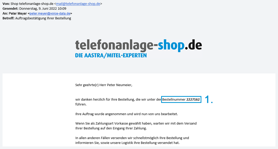 Nummer in E-Mail zu finden